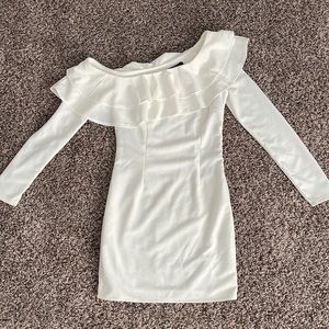 White one shoulder long sleeve mini dress